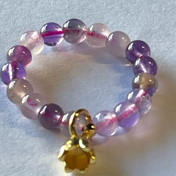 Natural Amethyst Stretchy Lotus Flower Rings Set of 3 Pieces Crystal Gemstone - Picture 3 of 8